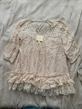 A’reve Valentina Lace Flounce Top – Cream Boho Ruffle Blouse